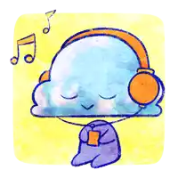a cartoon drawing of a cloud listening to music