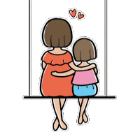 a cartoon drawing of a mother and daughter hugging