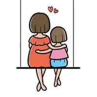 a cartoon drawing of a mother and daughter hugging