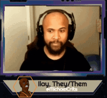 a picture of a man wearing headphones with the caption ilay they them @michaelcrits