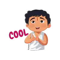 a cartoon of a boy giving a thumbs up with the word cool behind him