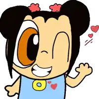 a cartoon drawing of a little girl with hearts around her head