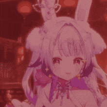 a girl with bunny ears and a lotus flower on her chest