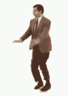a man in a suit and tie is dancing on a white background with a watermark that says stefan zella
