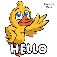 a cartoon duck says hello with a white background