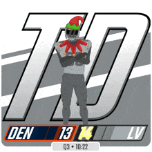 an illustration of a football player wearing an elf hat with the number 10 in the background
