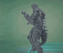 a robot is standing on top of a green table .