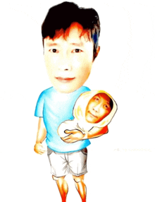a cartoon of a man holding a baby with his face wrapped in a blanket