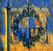 a painting of a coat of arms with a logo for the chris brown bros