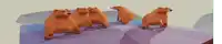 a group of bears are standing in a row on a hill .