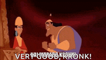 a cartoon character from the emperor 's new groove is standing next to another cartoon character .