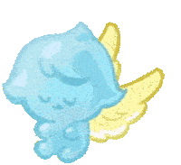 a blue and yellow cartoon character with wings is sleeping