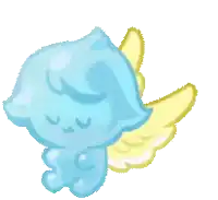 a blue and yellow cartoon character with wings is sleeping