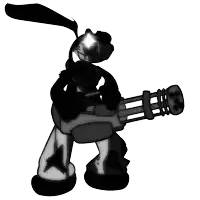 a black and white cartoon character holding a cannon
