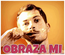 a drawing of a man with his mouth open and the word obrazami written below him