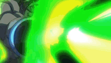 a green and yellow background with a cartoon character in the foreground