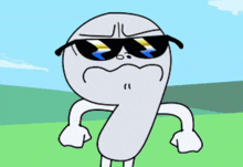 a cartoon drawing of a number 9 wearing sunglasses and making an angry face