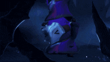 a cartoon character with a purple hat is holding a gun