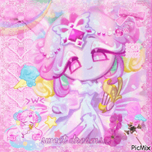 a picture of a girl with pink hair and the words sweet dreams