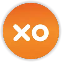 an orange circle with a white x and o inside of it