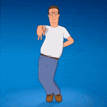 a cartoon of king of the hill dancing with a blue background