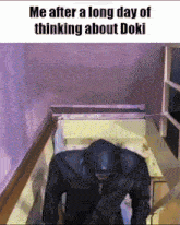 a meme that says me after a long day of thinking about doki with a picture of a man