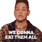 a man wearing a leopard print jacket and chain necklace says we gonna eat them all