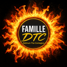 a logo for famille dtc delirium the contagion with a sun in the background