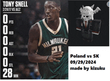 a basketball player named tony snell wears a green milwaukee jersey