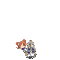 a cartoon drawing of a girl with red hair and a blue skirt