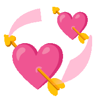 two pink hearts with yellow arrows in them are surrounded by a pink ribbon