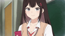 a girl with a red cross in her hair