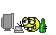 a pixel art drawing of a banana , a bottle of beer , and a bottle of water .