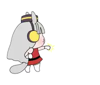 a cartoon of a cat wearing headphones and a red dress
