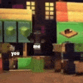 a blurred image of a video game with the words me and you visible