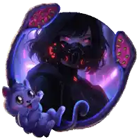 a pixel art of a girl wearing a mask and holding a cat