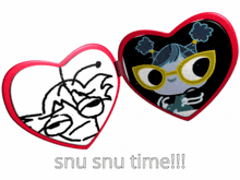 a heart shaped mirror with the words snu snu time