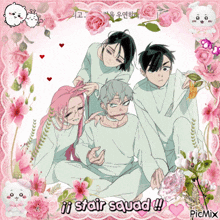 a picture of a group of people with the words stair squad below them