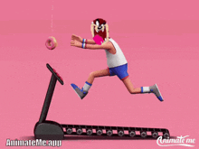 a cartoon of a person running on a treadmill with animateme.app written on the bottom