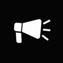 a white icon of a megaphone with a black background