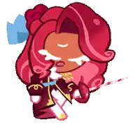 a cartoon character with red hair and a sword is crying .