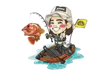 a cartoon of a woman in a jackson hat holding a fishing rod and a fish