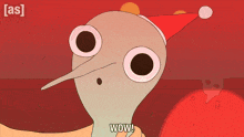 a cartoon character is wearing a red hat and sunglasses and says wow