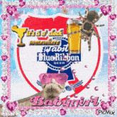 a picture of a blue ribbon beer sign with a cat wearing sunglasses