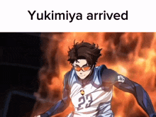 a picture of a person with the words " yukimiya arrived " on it