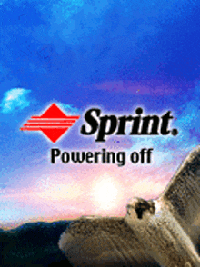 an advertisement for sprint powering off with a falcon in the background