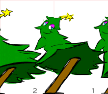 a cartoon drawing of a christmas tree with a star on top