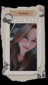 a woman 's face is on a piece of paper with notes on it