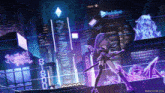 a hololive english sign is lit up in a city