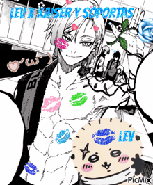 a drawing of a man with kisses on his chest and the words levi kaiser y soportes